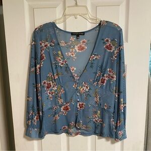 Always Indigo semi-sheer, floral top. L